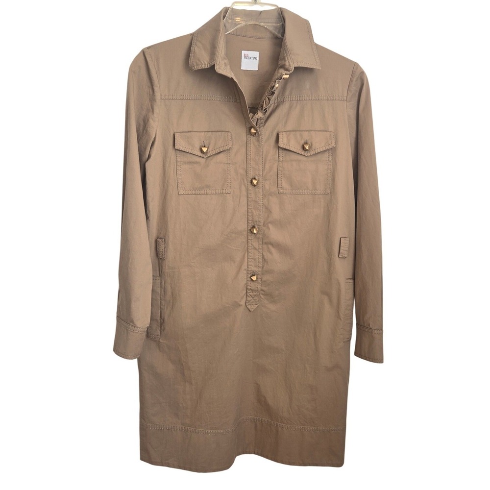 Red Valentino Khaki Utility Shirt Dress Long Sleeve Tan Cotton Safari Office M/L